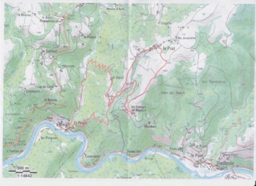 Plan PR St Projet de Cassaniouze vers Le Prat